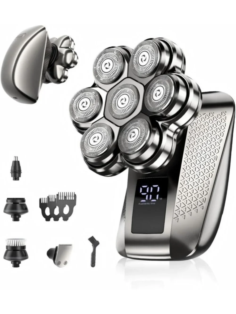 Waterproof 7D Electric Head Shaver for Bald Men, 5-in-1 Grooming Kit